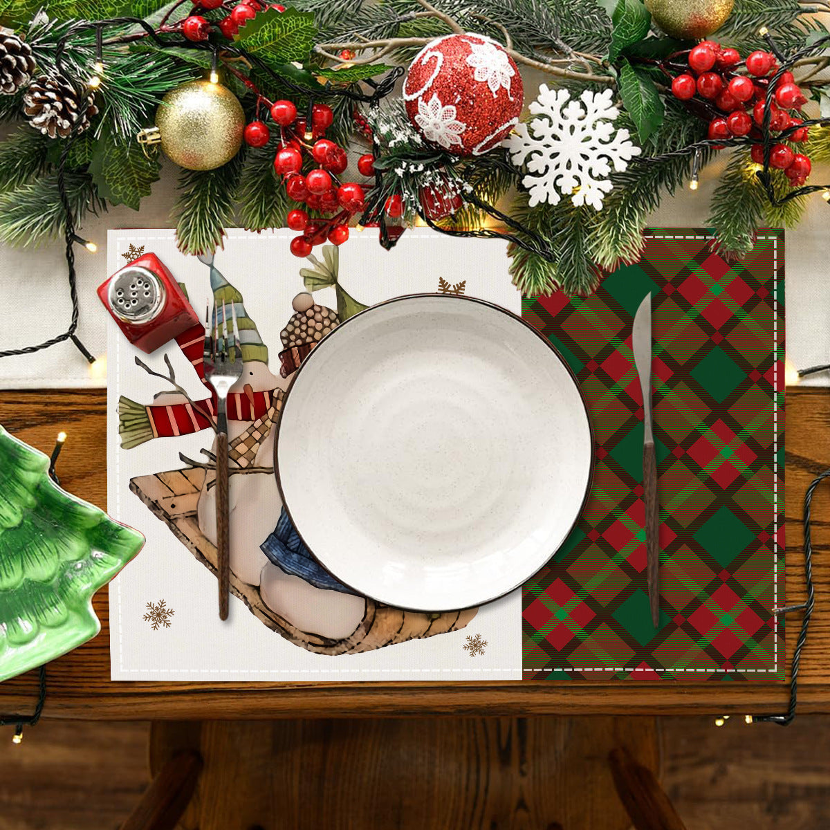 Christmas sled linen placemat Christmas colored checkered printed table mat restaurant decoration insulation mat