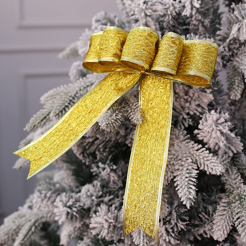 Christmas Tree Decoration with Large Sparkly Bow, Festive Ornament for Holiday Display