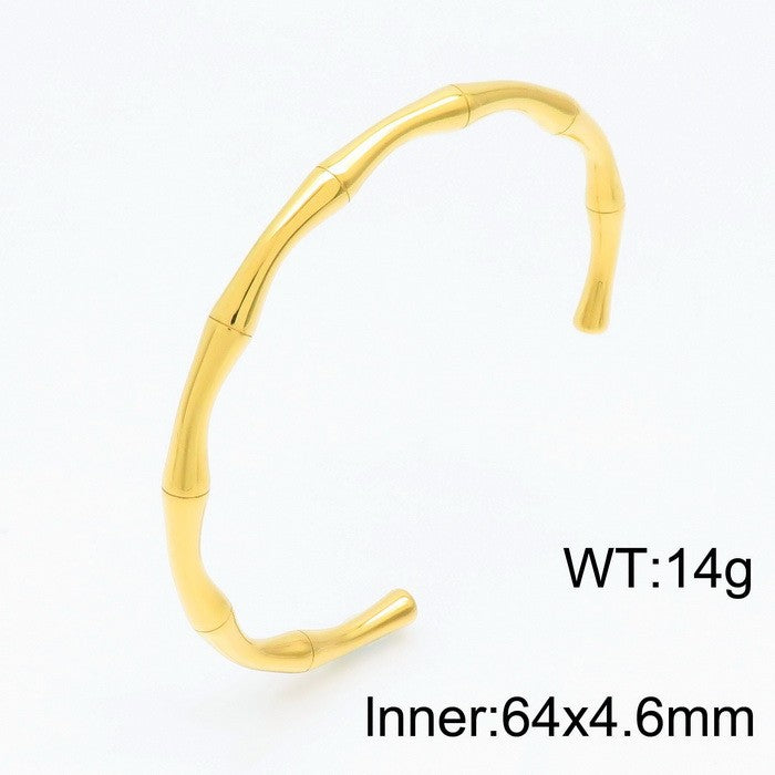 Bamboo Joint Design Stainless Steel Bracelet 18K Gold Plated Versatile High-Grade Plain Circle Bracelet