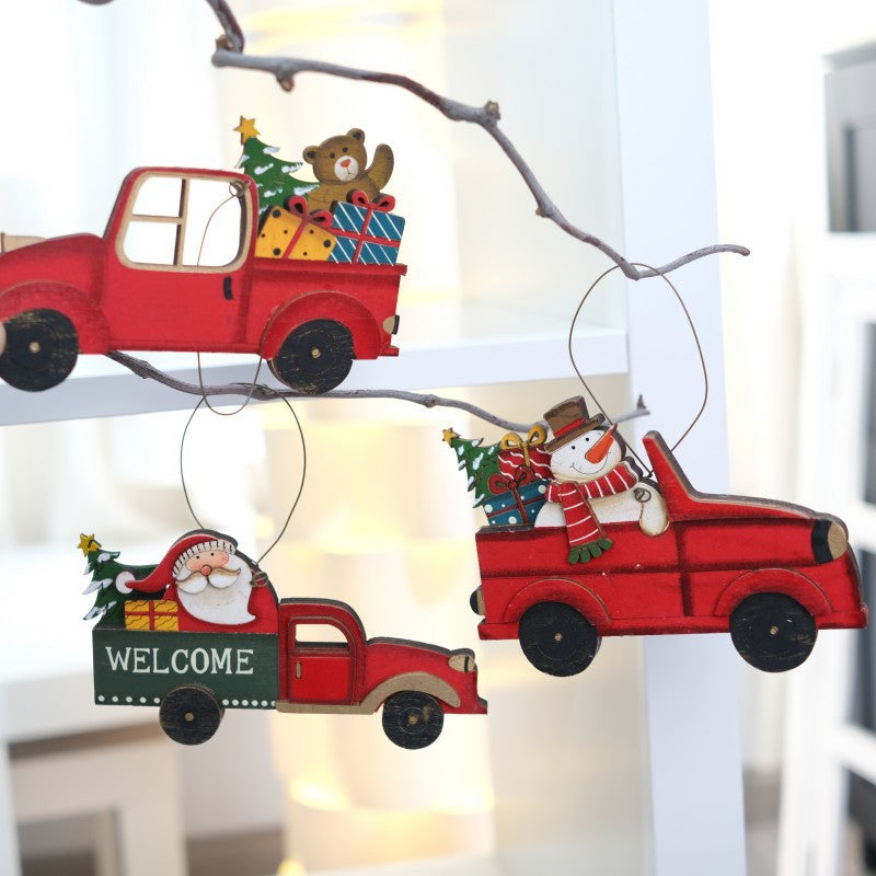Christmas Retro Wooden Car Ornament Tree Gift DIY Decoration