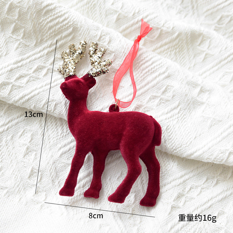 Christmas decoration red flocking elk bell pendant Christmas tree decoration ornaments