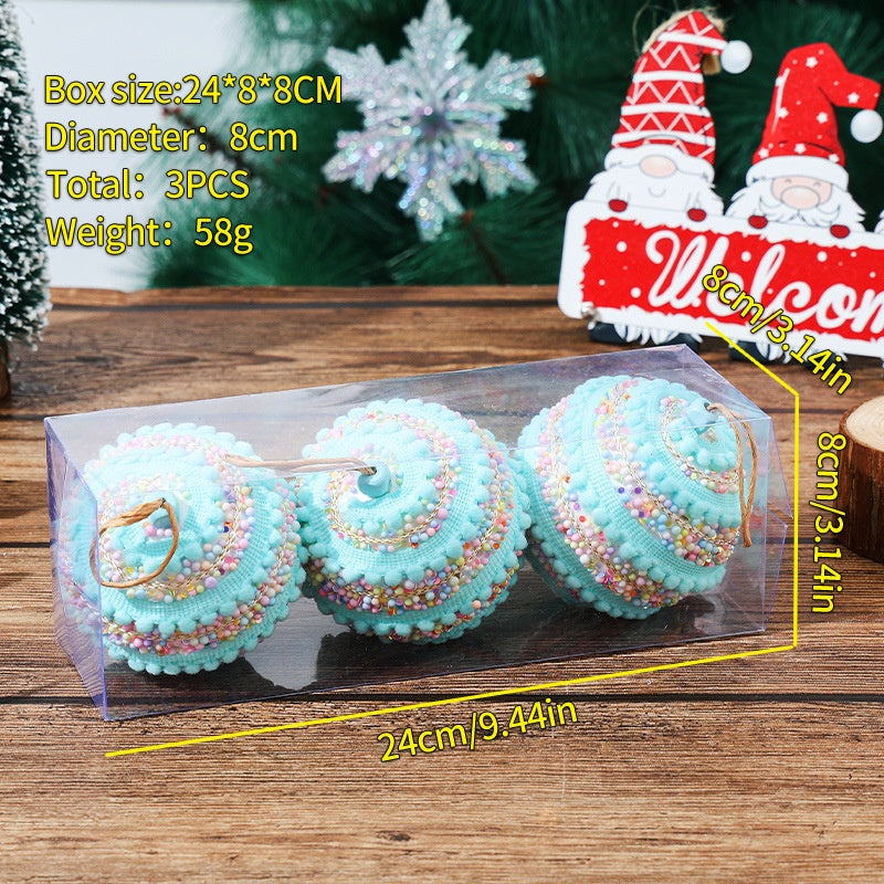Christmas Ball Ornament Set 3PC Christmas Tree Decoration Colorful Balls Hanging Decor 8cm Holiday Decoration Ball
