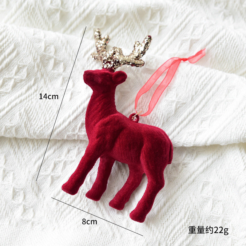 Christmas decoration red flocking elk bell pendant Christmas tree decoration ornaments