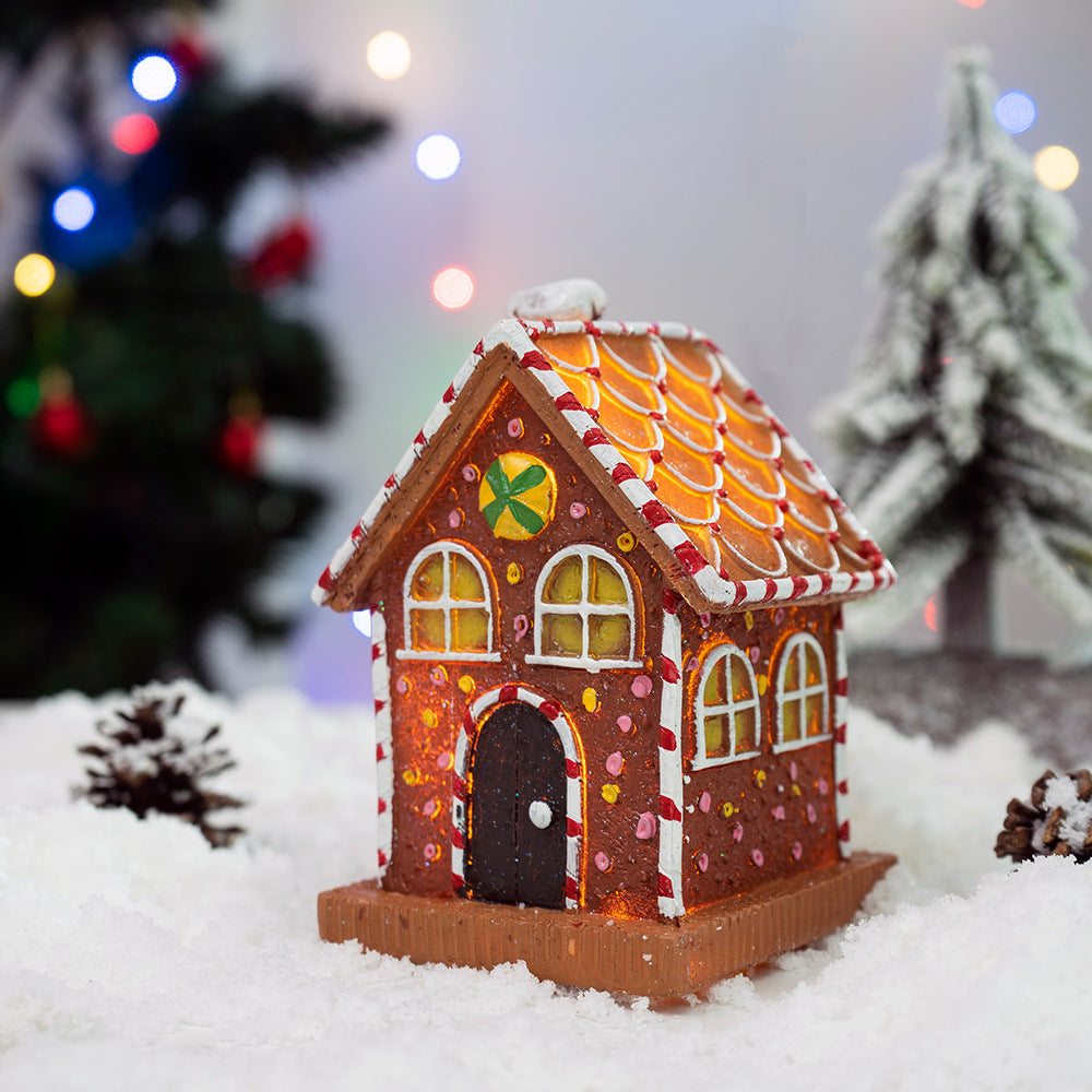 Christmas Glowing Gingerbread House Decoration Christmas Home Living Room Atmosphere Decoration Desktop Resin Decoration
