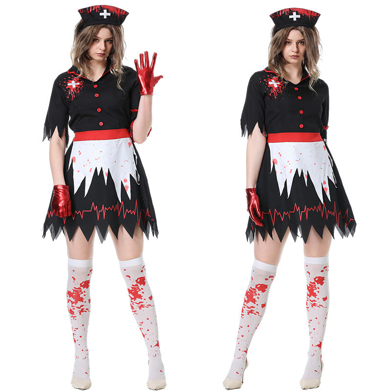 Halloween Vampire Nurse Horror Zombie Cosplay Costume Dress for Women