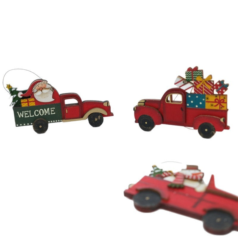 Christmas Retro Wooden Car Ornament Tree Gift DIY Decoration