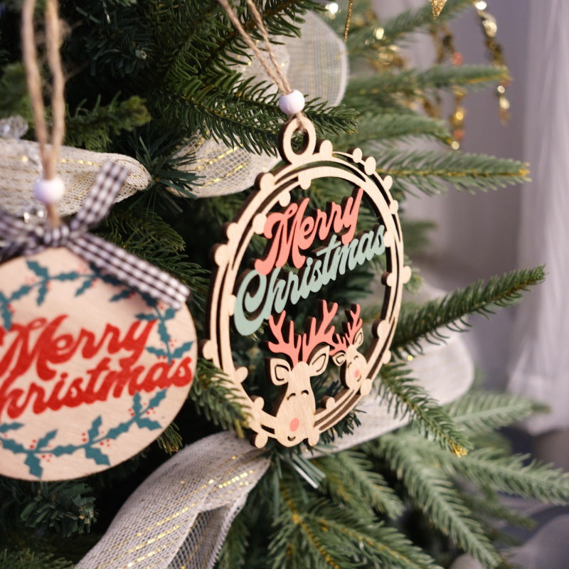 Christmas Wooden Letter Ornaments with Circular Cut-out Design for Christmas Tree, Hotel Room Door Decoration and Festival Atmosphere Decoration