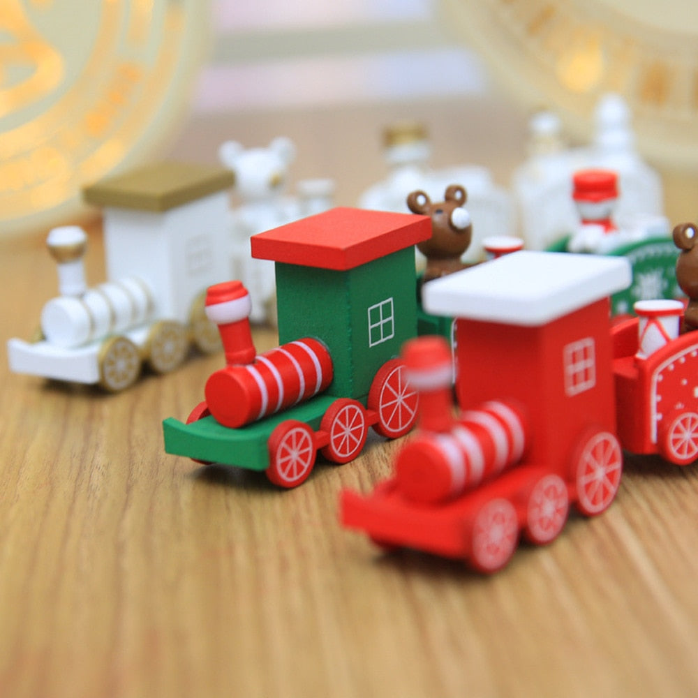 Christmas Train Painted Wood Christmas Decoration for Home Merry Christmas Ornament Navidad Xmas Decoration New Year Gift