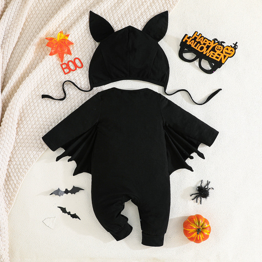 Baby Halloween Skeleton Bat Long Sleeve Onesie Costume with Hat