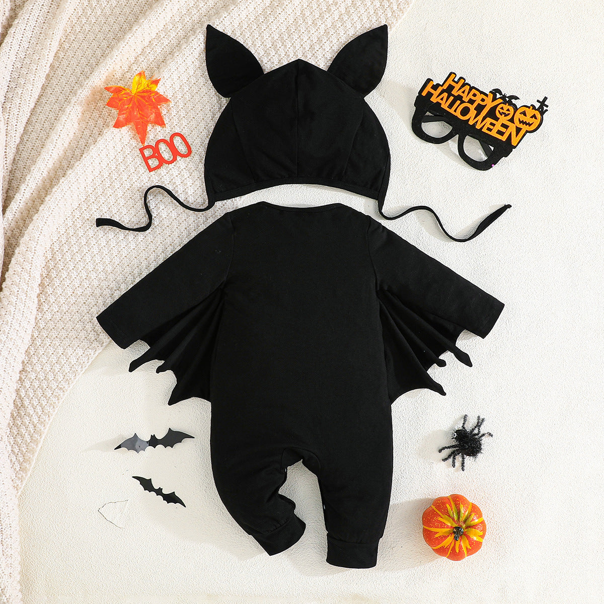 Baby Halloween Skeleton Bat Long Sleeve Onesie Costume with Hat