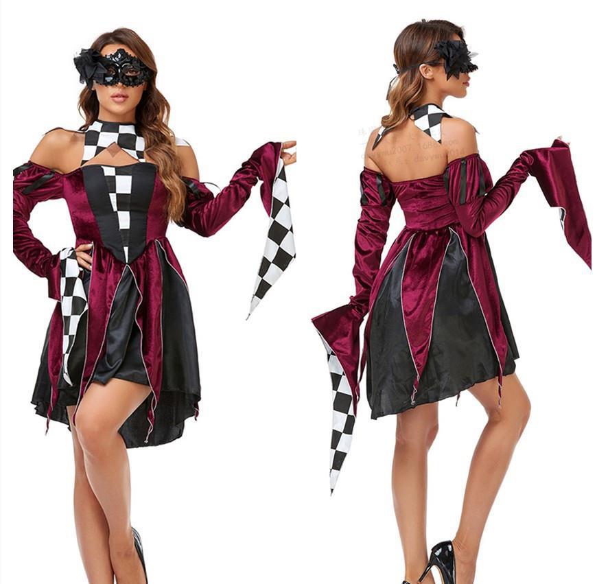 Fancy Halloween Costume Performance Dress Clown Patchwork Long Dress for Party