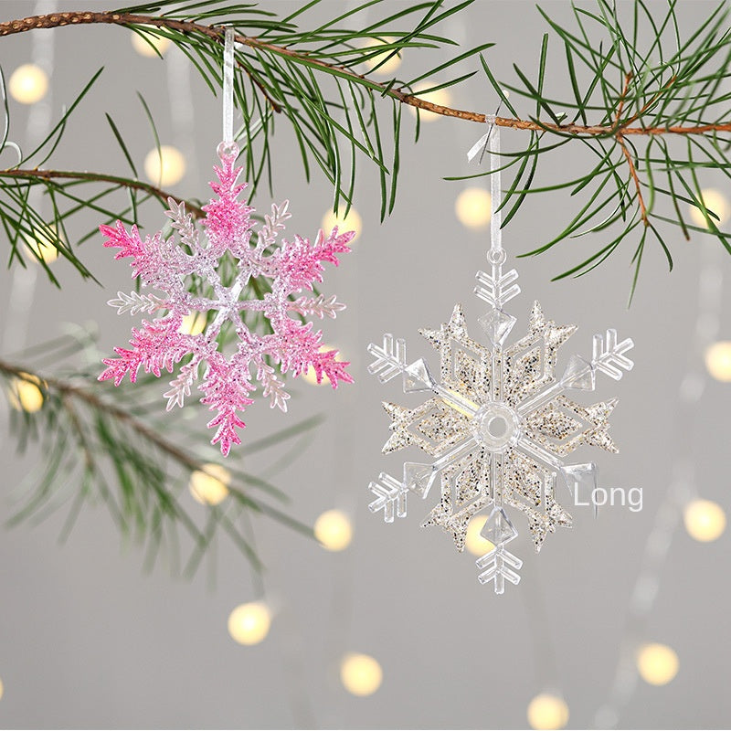 New Christmas Decoration Glitter Acrylic Pendant Transparent Powder Snowflake Charm for Christmas Tree Decoration