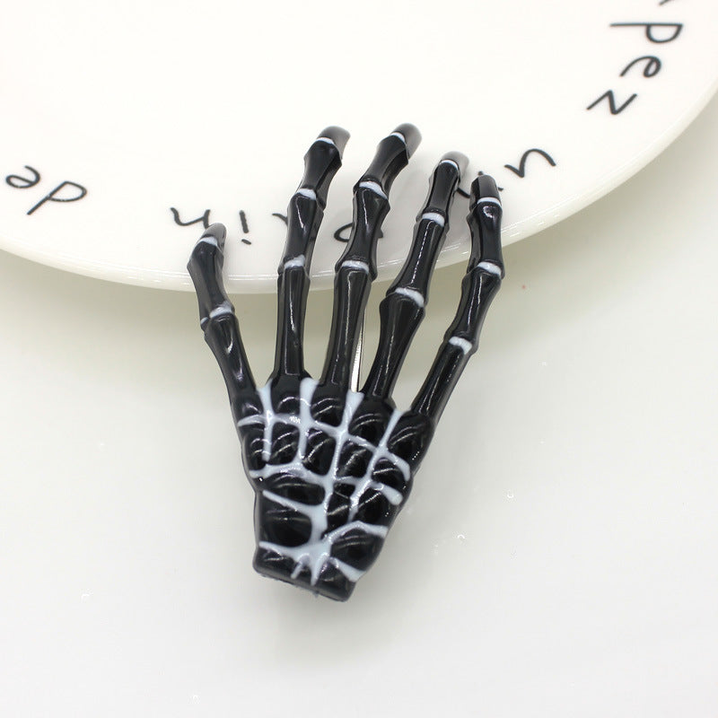 Glow-in-the-Dark Transparent Halloween Hand Bone Hair Clip Creative Funny Hair Accessory Hairpin Costume Prop Decoration