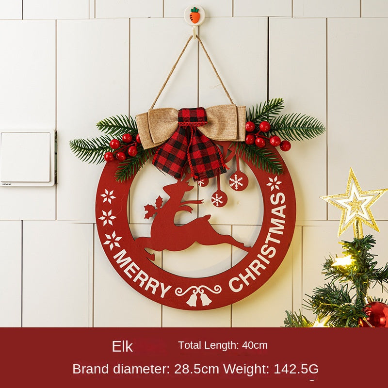 Christmas decoration wooden flower wreath Christmas wooden welcome doorplate decoration flower wreath door ring