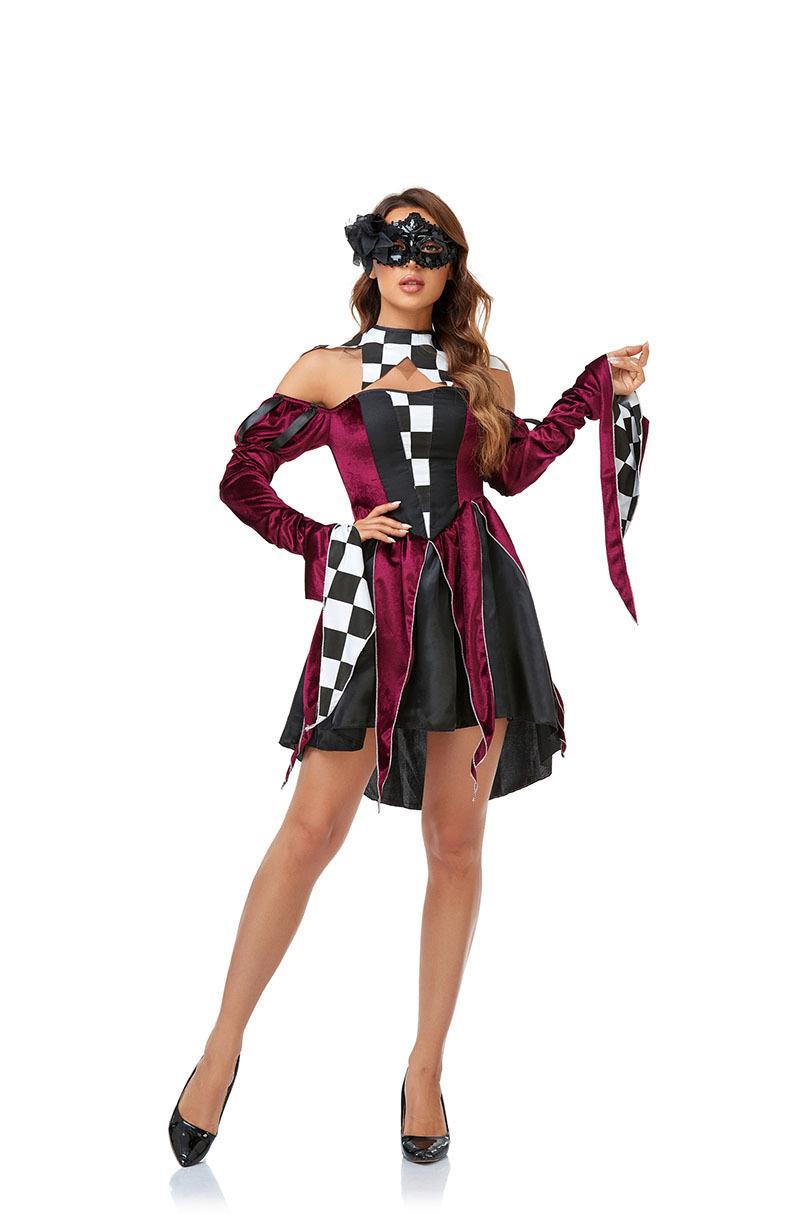 Fancy Halloween Costume Performance Dress Clown Patchwork Long Dress for Party