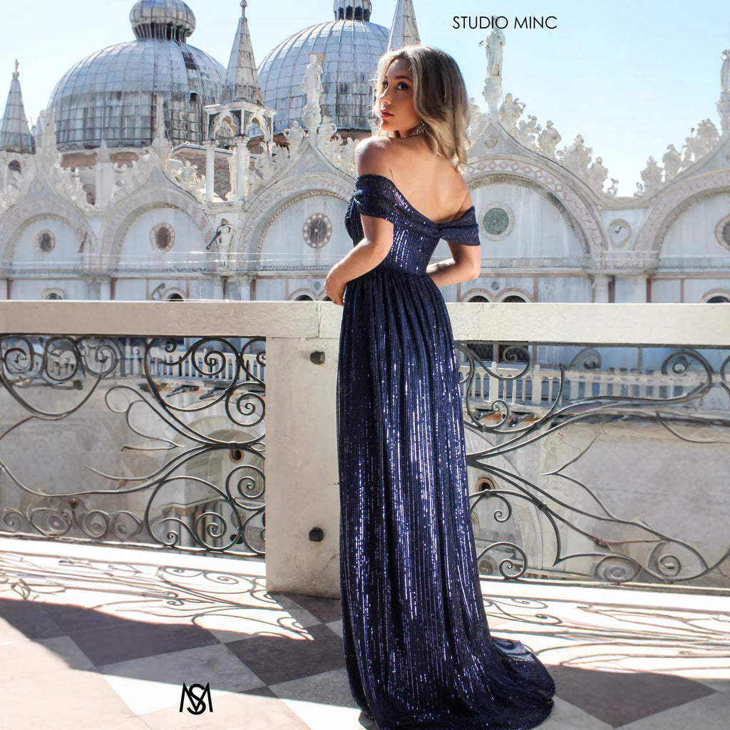 Glittery Strapless Maxi Dress with High Slit and Flared Skirt for Women Elegant Evening Gown