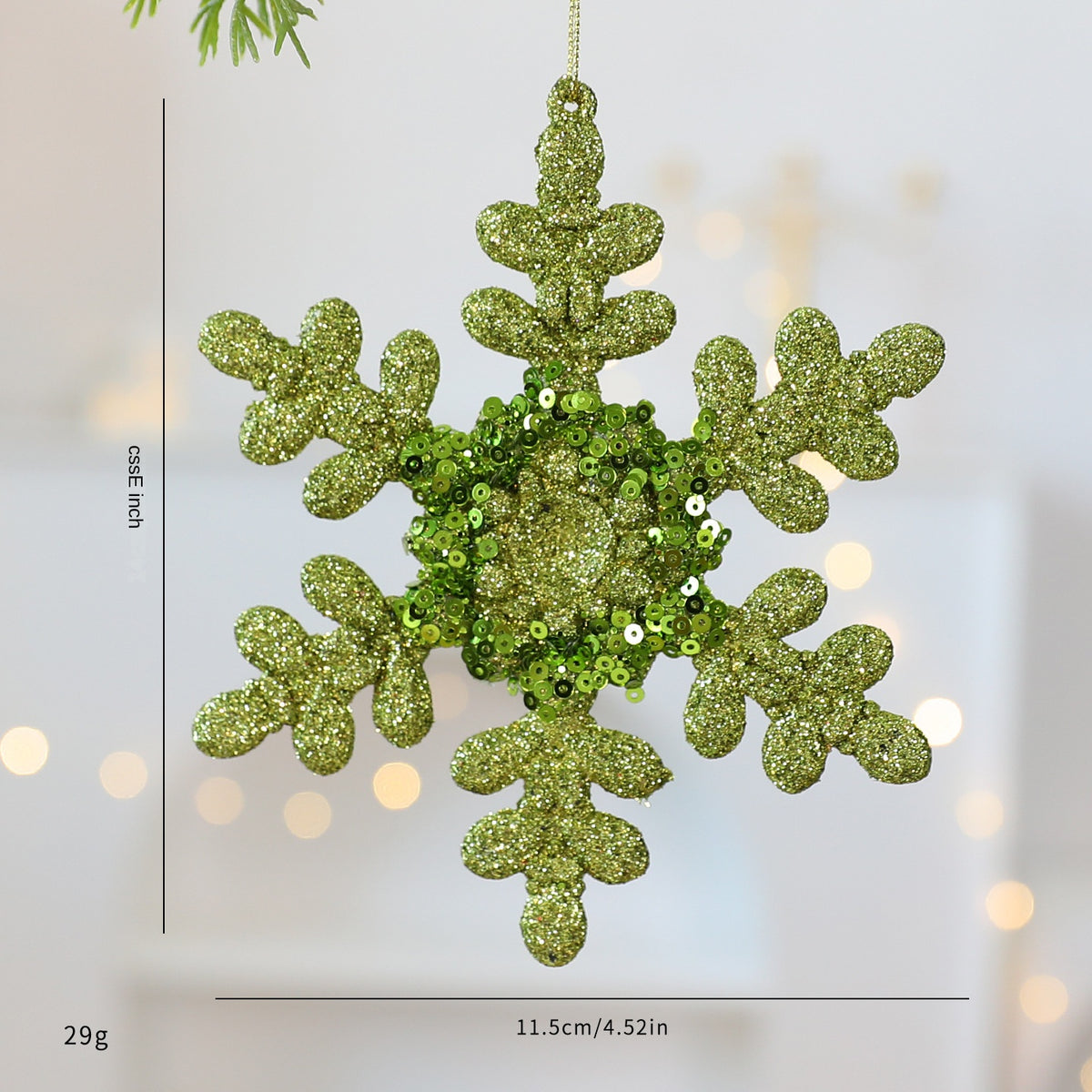SantaYuan New Green Glitter Powder PC Ornament Christmas Decoration Snowflake Pendant Christmas Tree Scene Decoration