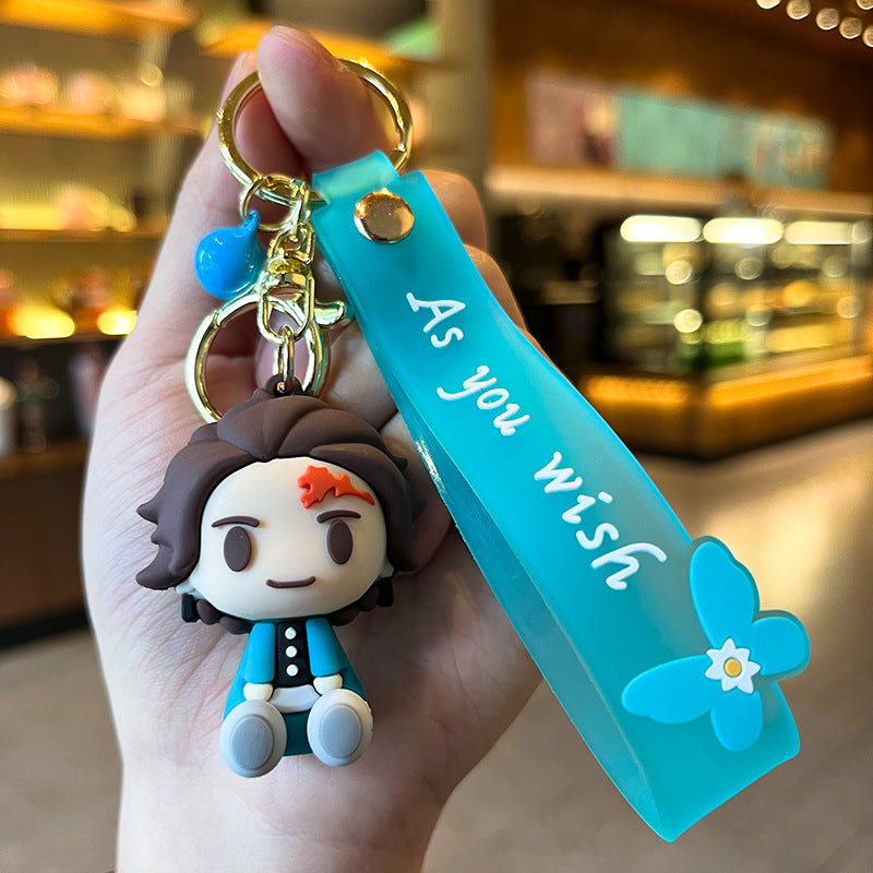 Cartoon Creative Anime Demon Slayer Keychain Wholesale Backpack Charm Car Key Cute Silicone Figurine