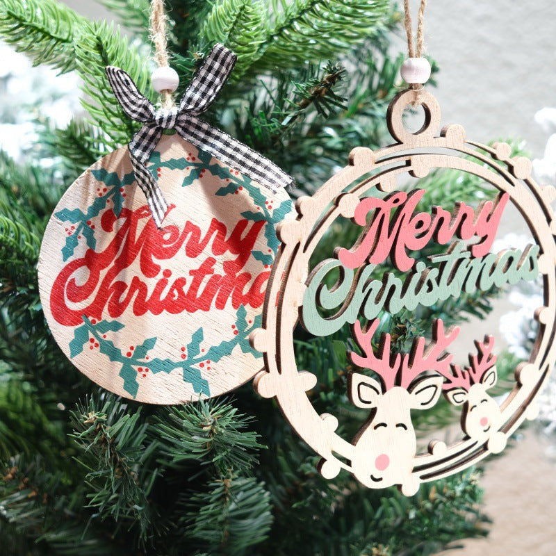 Christmas Wooden Letter Ornaments with Circular Cut-out Design for Christmas Tree, Hotel Room Door Decoration and Festival Atmosphere Decoration