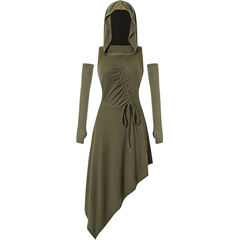 Medieval Irregular Hooded Dress Gothic Steampunk Halloween Performance Costume