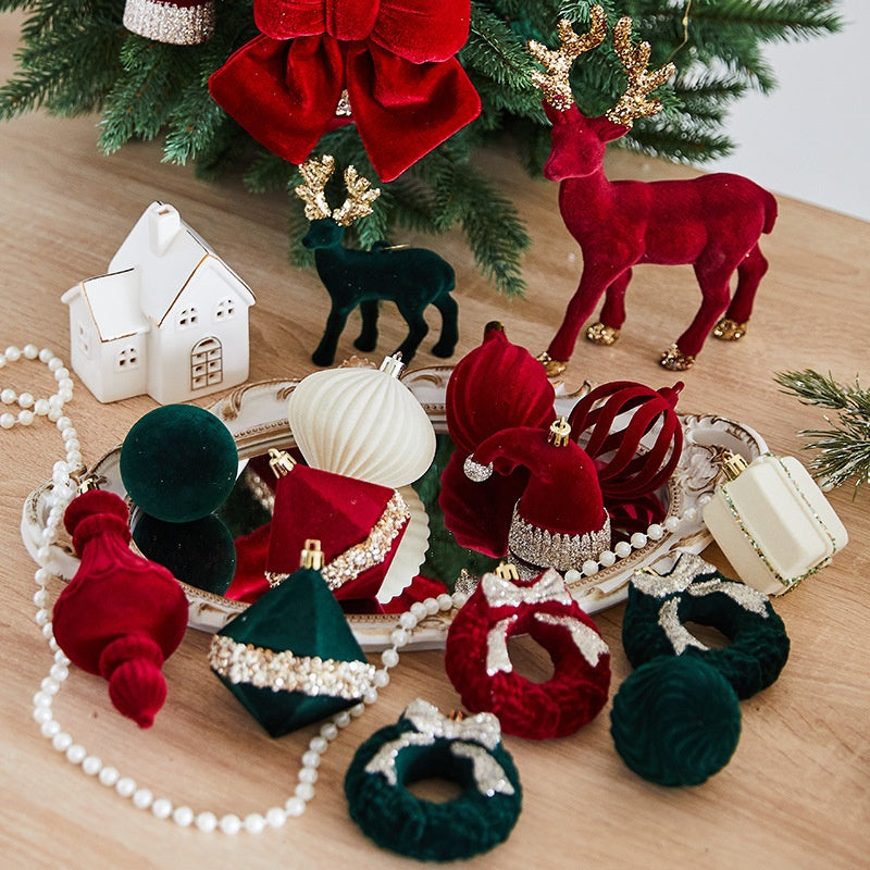New Christmas Decoration Flocked Ball Wine Red Creative Cone Shaped Ornament Christmas Tree Decoration Festival Atmosphere Hanging Decor