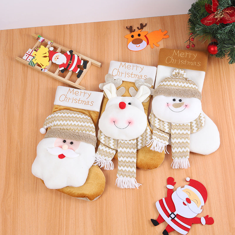 Christmas candy bag, gift bag, cute cartoon big head old man, snowman, reindeer, Christmas socks decoration