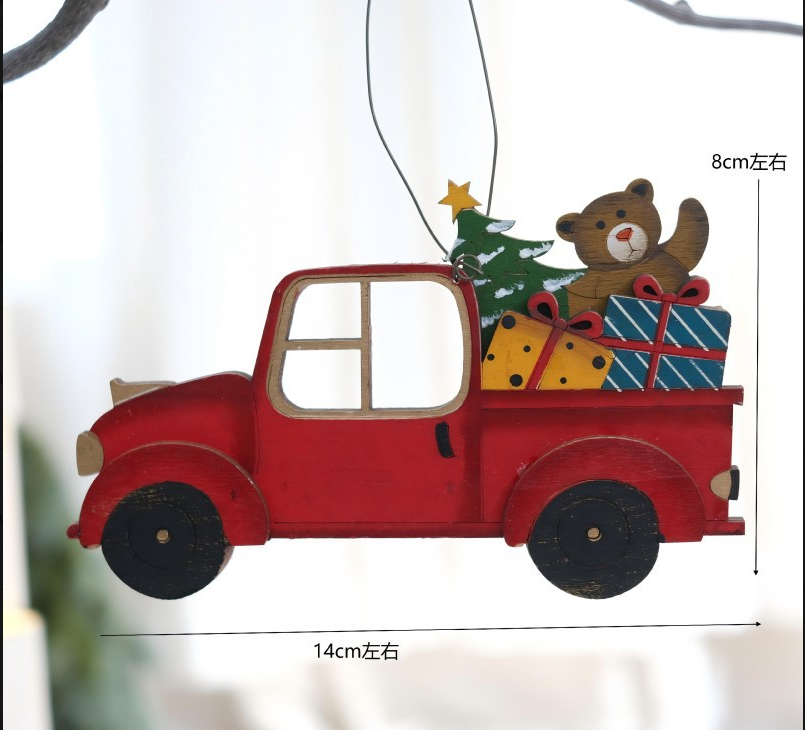 Christmas Retro Wooden Car Ornament Tree Gift DIY Decoration