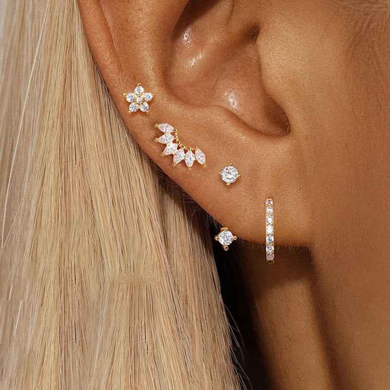 Zircon Stud Earrings with Gold Plating, Minimalist Chic Design, Delicate and Stylish Women's Ear Jewelry