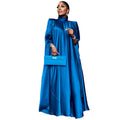 Women Stand Collar Elegant Dress Fashion Long Bat Sleeve Evening Pleated Maxi Casual Solid Loose Robe
