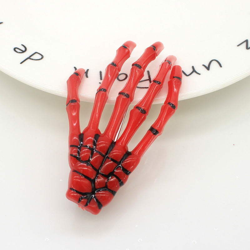 Glow-in-the-Dark Transparent Halloween Hand Bone Hair Clip Creative Funny Hair Accessory Hairpin Costume Prop Decoration