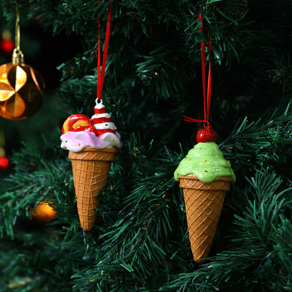 Christmas Ice Cream Ornament Decoration for Christmas Tree Christmas Scene Decoration Resin Craft Hanging Decor