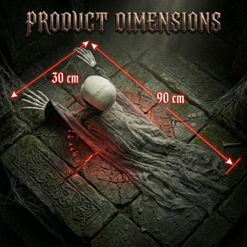 Voice Control Halloween Ghost – Glowing Red Eyes, Auto-Moving Hands, Foldable Bloody Zombie Screamer, Animatronic Decor