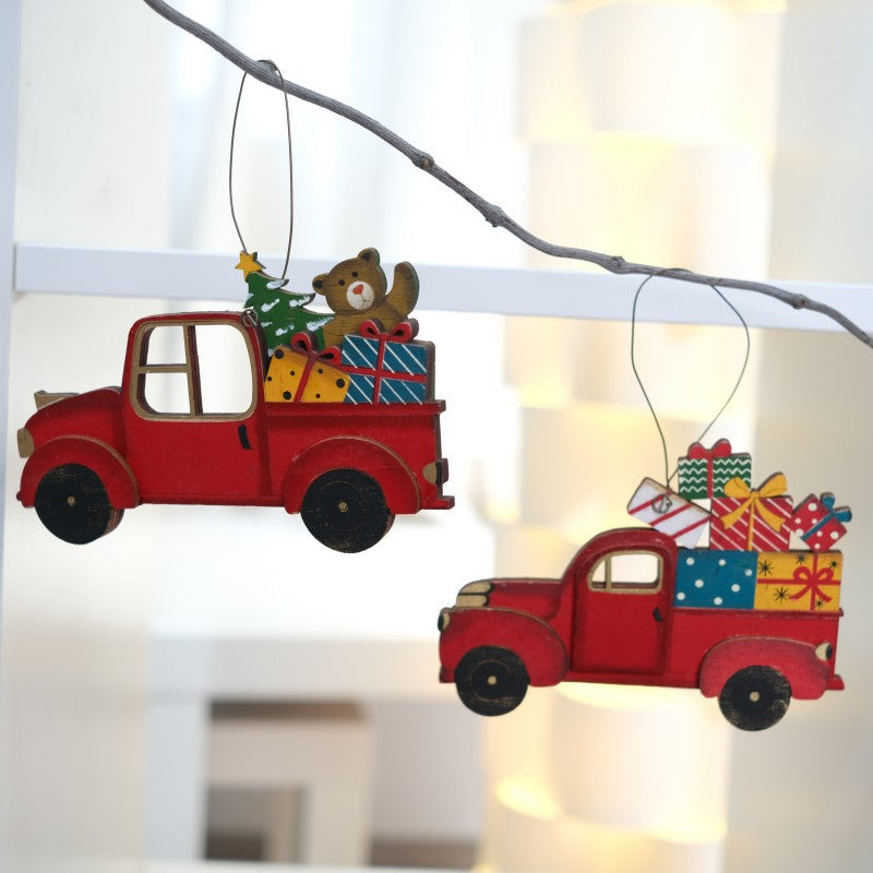 Christmas Retro Wooden Car Ornament Tree Gift DIY Decoration