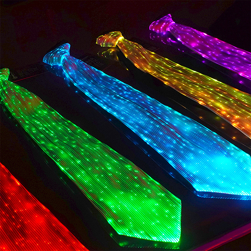 Fashionable LED Light-Up Tie with Fiber Optic Design, Men's Glow-in-the-Dark Stylish Necktie