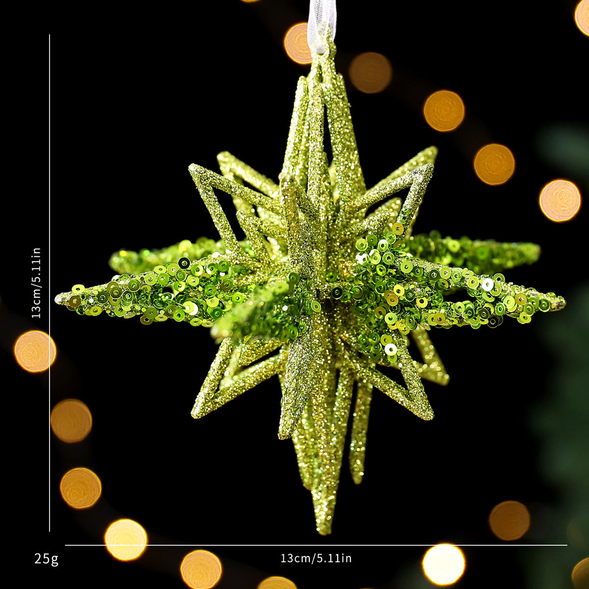 SantaYuan New Green Glitter Powder PC Ornament Christmas Decoration Snowflake Pendant Christmas Tree Scene Decoration