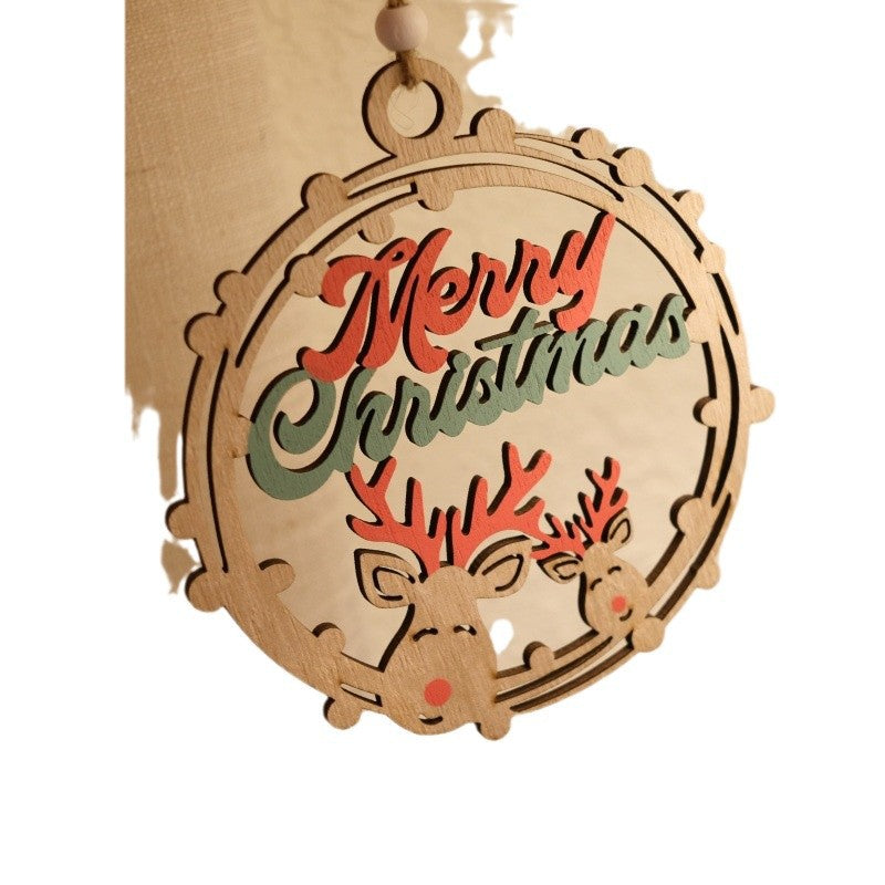 Christmas Wooden Letter Ornaments with Circular Cut-out Design for Christmas Tree, Hotel Room Door Decoration and Festival Atmosphere Decoration