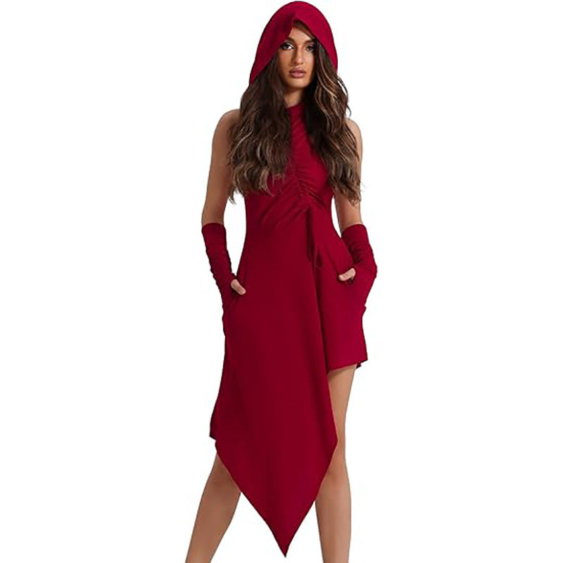 Medieval Irregular Hooded Dress Gothic Steampunk Halloween Performance Costume