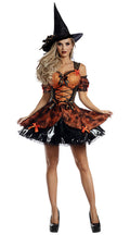Halloween Party Cosplay Orange Witch Costume Performance Magic Witch Outfit