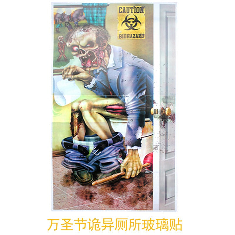 Halloween Decorative Props Skeleton Terror Zombie Glass Door Poster