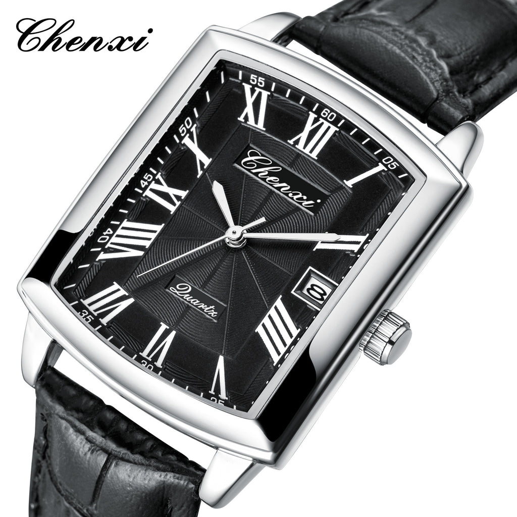 Casual Couple Watch, Morning Light Brand, Calendar Quartz Watch, Simple Square Design for Men and Women, Leather Strap