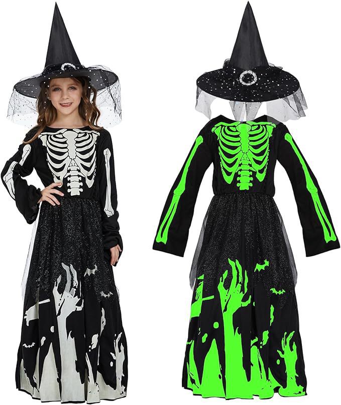 Halloween Women's Glow-in-the-Dark Grim Reaper Skeleton Costume for Girls, Halloween Party Cosplay Outfit