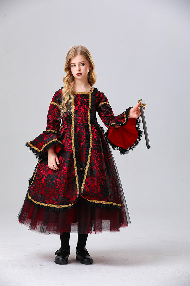 Halloween Kids Vampire Costume Royal Wizard Witch Costume for Stage Performance