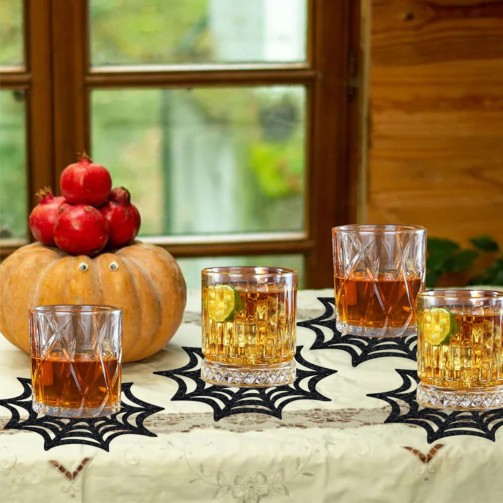 Halloween Party Decorative Coasters, Non-Woven Spiderweb Coasters, Halloween Table Decor