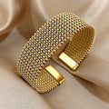 Ladies' textured embossed titanium steel bracelet, plated with 18K gold
