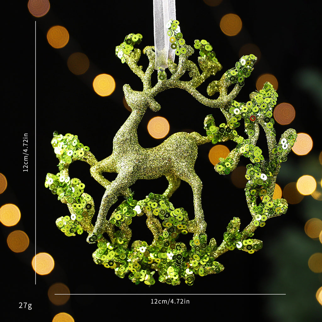SantaYuan New Green Glitter Powder PC Ornament Christmas Decoration Snowflake Pendant Christmas Tree Scene Decoration