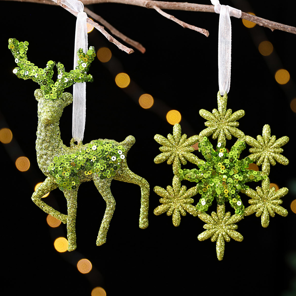 SantaYuan New Green Glitter Powder PC Ornament Christmas Decoration Snowflake Pendant Christmas Tree Scene Decoration