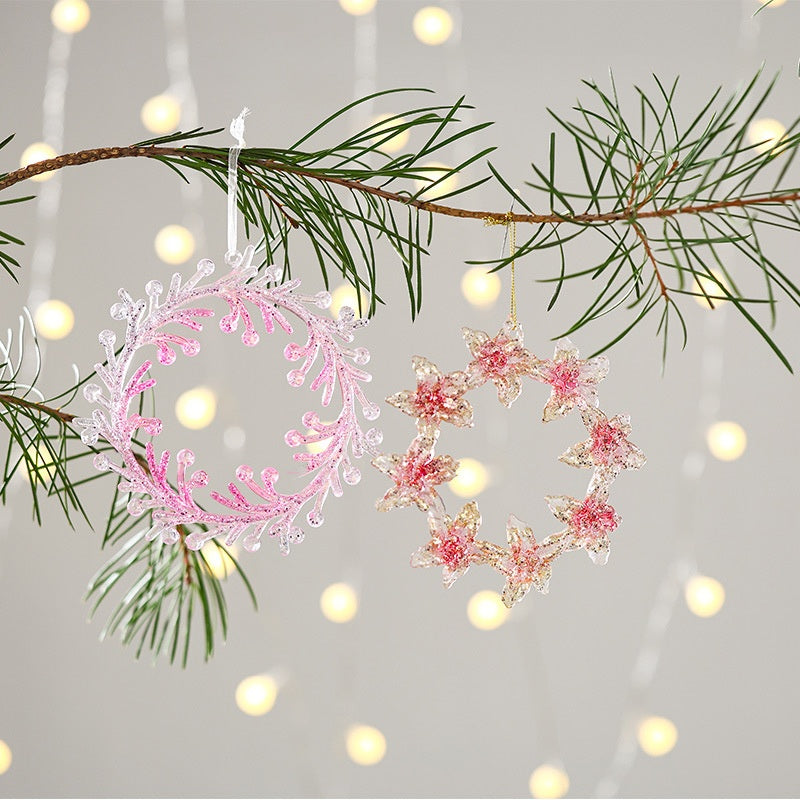 New Christmas Decoration Glitter Acrylic Pendant Transparent Powder Snowflake Charm for Christmas Tree Decoration