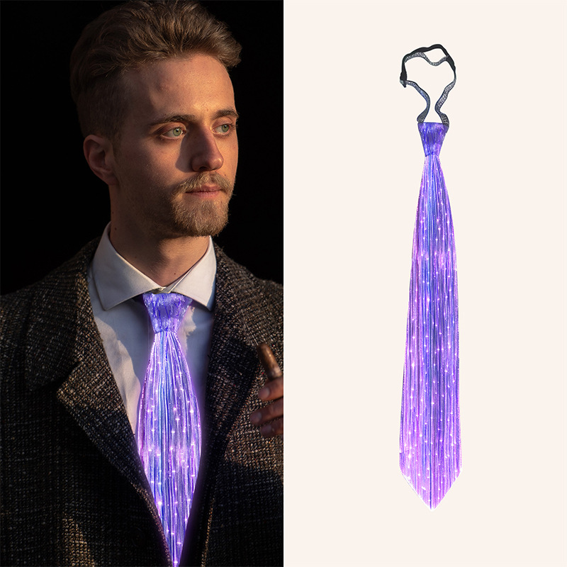 Fashionable LED Light-Up Tie with Fiber Optic Design, Men's Glow-in-the-Dark Stylish Necktie