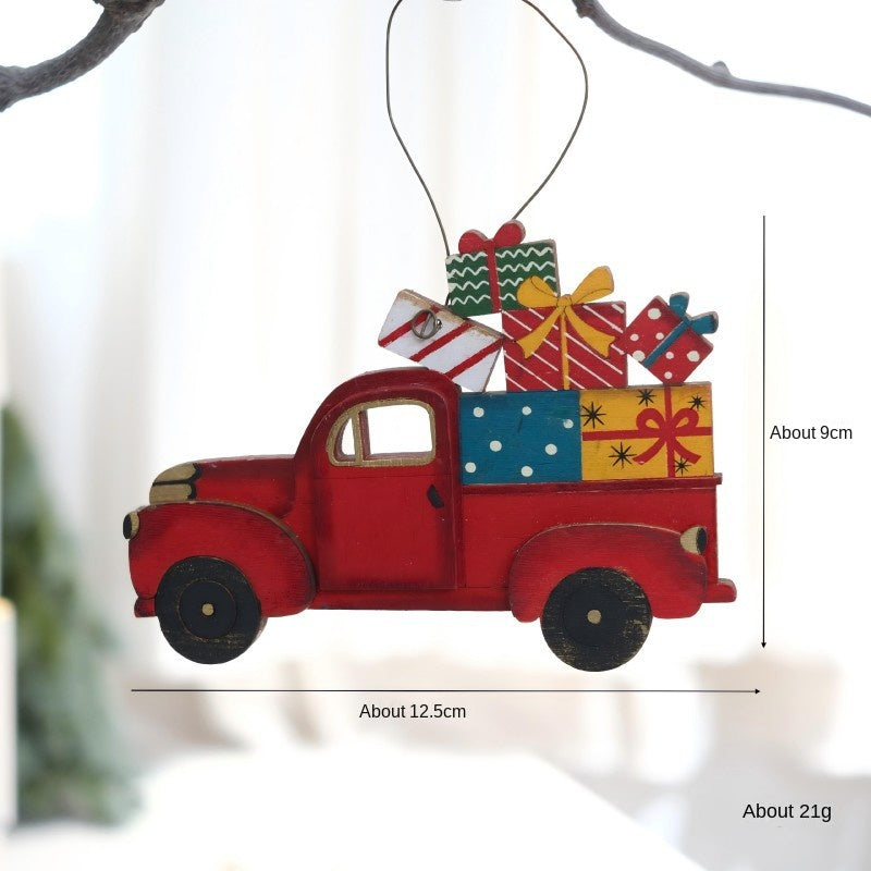 Christmas Retro Wooden Car Ornament Tree Gift DIY Decoration