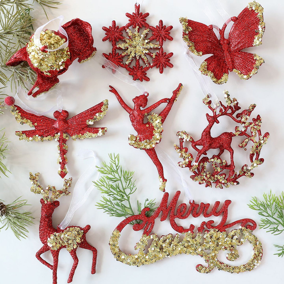 Saintyuan PC Sequin Glitter Pendant Christmas Decoration Snowflake Ornament for Christmas Tree Decoration